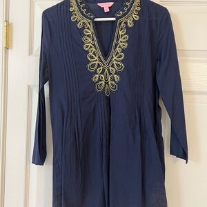 Lilly Pulitzer Navy Tunic with Gold Embroidery